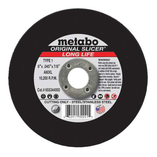 Metabo Long Life Original Slicer 6" x .045" x 7/8" A60XL T1 Cut-Off Wheel 655344000
