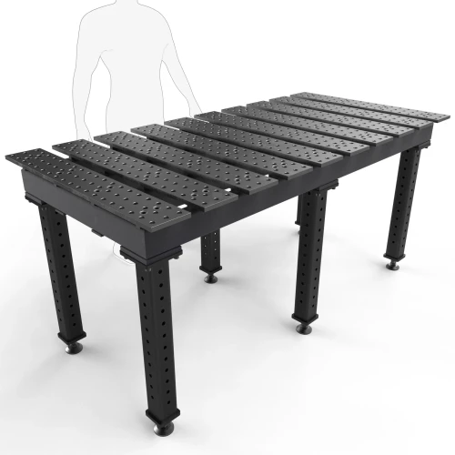 BuildPro 6-1/2' x 3' Slotted Welding Table, Nitrided Finish, Adjustable Heavy-Duty Legs with Casters, Table Surface Height 33.3" - 43.3" (TMQRC57838)