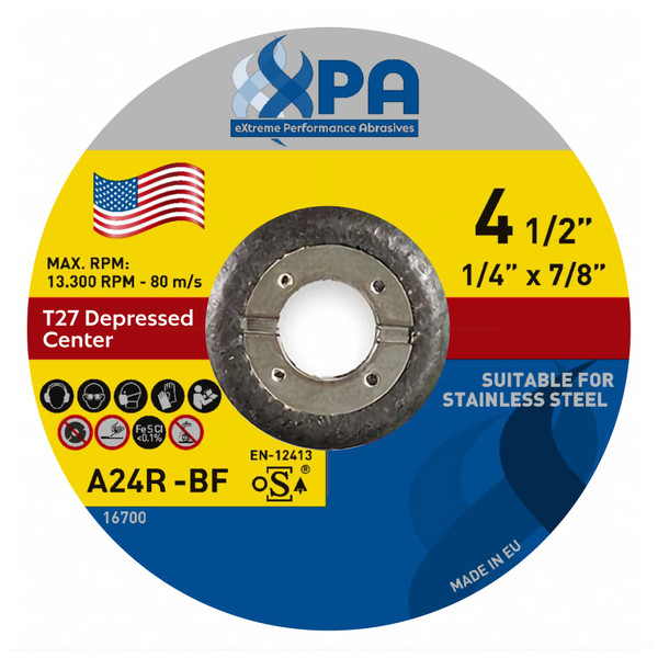 XP Abrasives 4-1/2" x 1/4" x 7/8" Grinding Wheel T27 A24R Long Life 50 per box