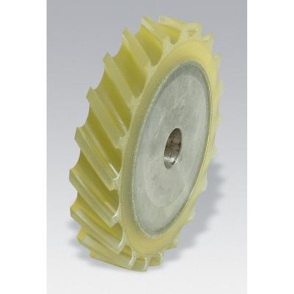 Dynabrade Contact Wheel, 4" Dia. x 5/8" W x 5/8" I.D., Scoop Face, 90 Duro Urethane