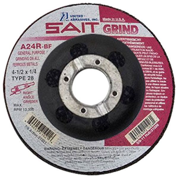 United Abrasives SAIT 21021 4-1/2x1/4x7/8 A24R Long Life No Hub Type 28 Grinding Wheels