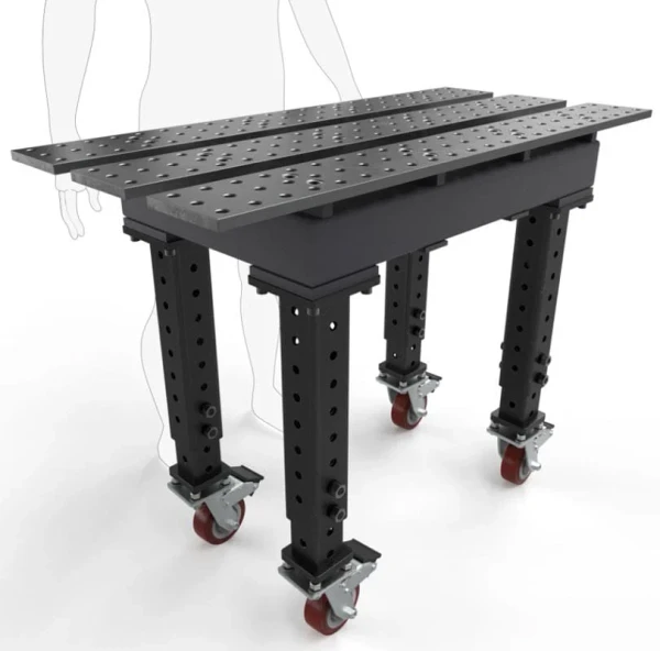 BuildPro 2' x 4' Slotted Welding Table, Standard Finish, Adjustable Heavy-Duty Legs with Casters, Table Surface Height 33.3" - 43.3" (TMRC52246)