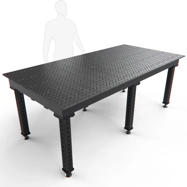 BuildPro 8' x 4' MAX Welding Table, Nitrided Finish, Adjustable Heavy-Duty Legs with Casters, Table Surface Height 33.3" - 43.3" (TMQRC59648F)