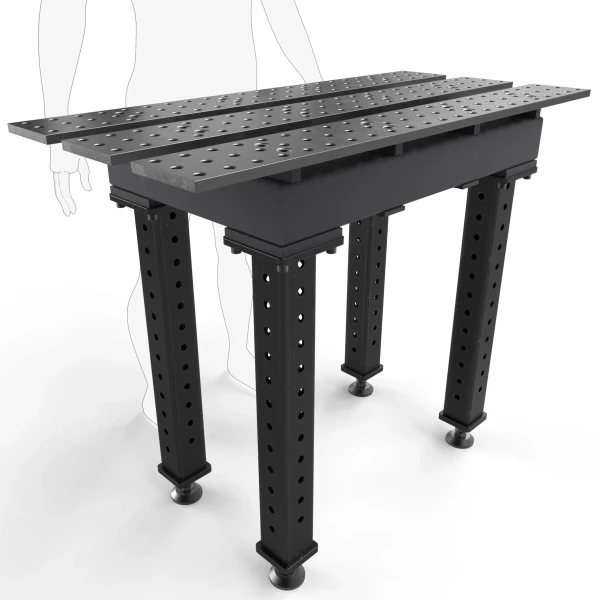 BuildPro 2' x 4' Slotted Welding Table, Nitrided Finish, Adjustable Heavy-Duty Legs with Casters, Table Surface Height 33.3" - 43.3" (TMQRC52246)