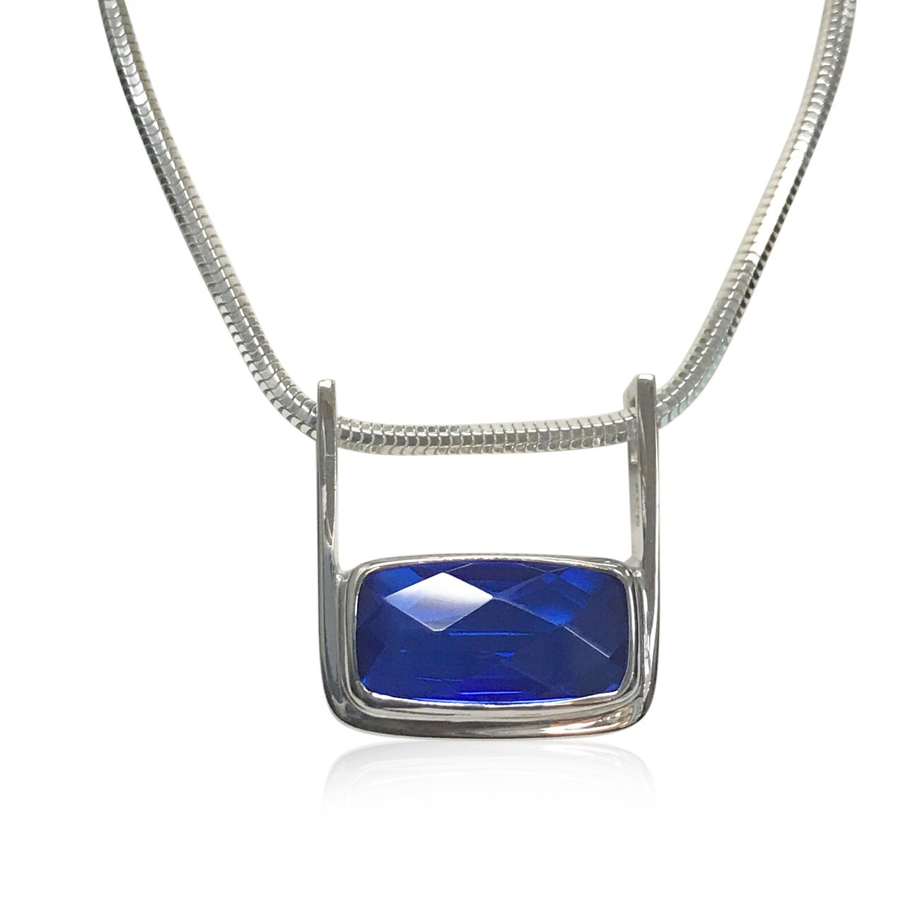 Bezel Gemstone Tear Pendant Necklace - Gold Plated Chain - Blue Quartz (16  - 24 inch).