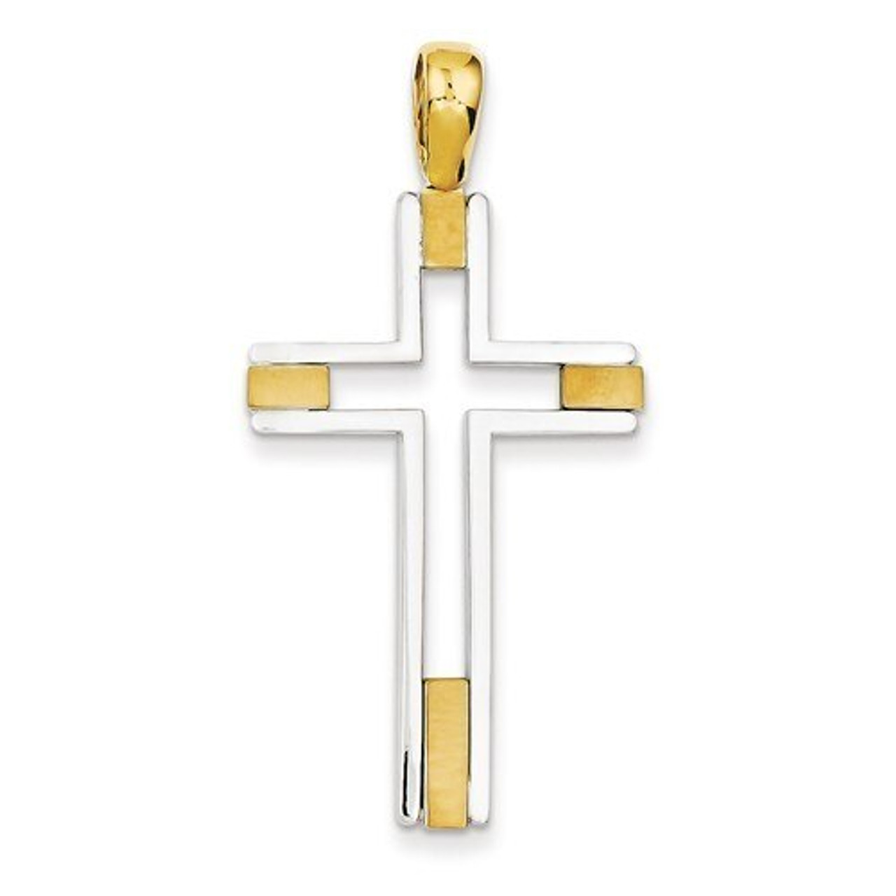 Two-Tone Starburst Crucifix Necklace - Sterling Silver Pendant On 20