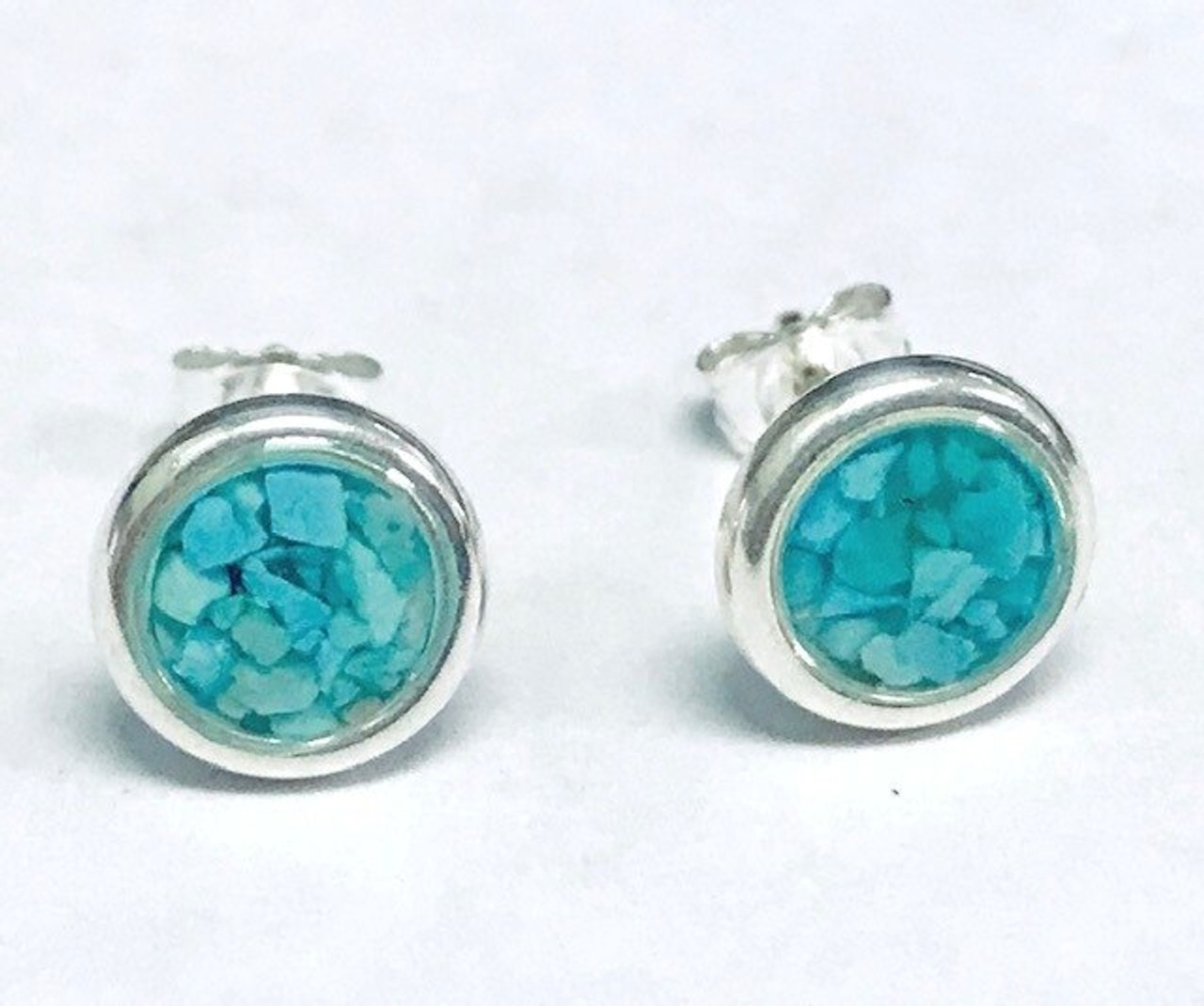 Silver Green Turquoise Siesta Key Bezel Stud Earrings TURQ24