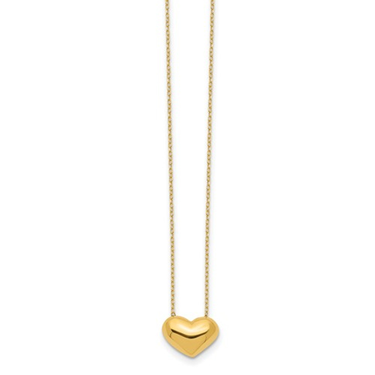14K Solid Yellow Gold Puffed Heart Necklace