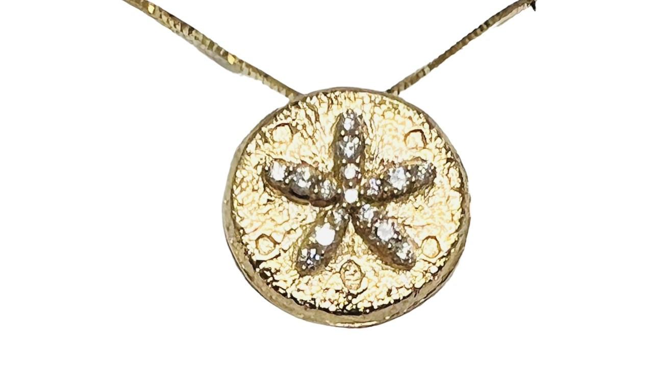 Yellow Gold Sand Dollar CZ Pendant Necklace