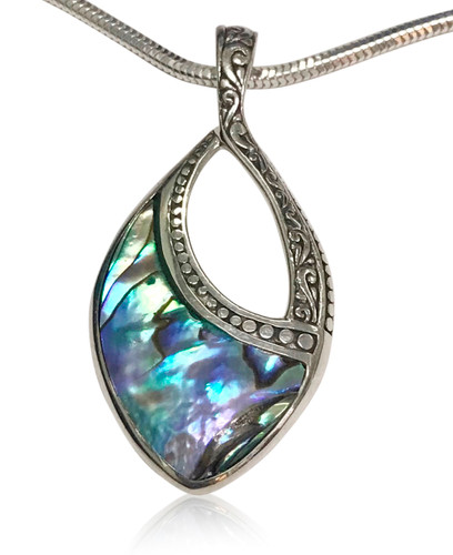 Seahorse Wave Necklace Pendant Blue Topaz Paua Abalone 