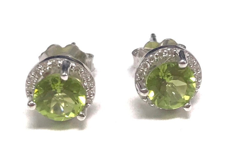 14k White Gold 1.8ctw Cushion Peridot & .02ctw Diamond Earrings - American  Jewelry