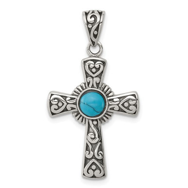 Sleeping Beauty Turquoise Cross Pendant with Chain (Size 20 Inch) in  Platinum Overlay Sterling Silver - 4203289 - TJC