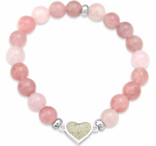 Silver Plated Rose Quartz Bracelet with Siesta Key Sand in Heart by Dune SANDB19 available at Silver City Sarasota.