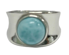 Sterling Silver Round  Modern Larimar gemstone ring LAR39 available at Silver City Sarasota.