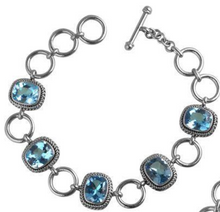 Sterling Silver Bracelet With rectangular Blue Topaz gemstones with adjustable clasp BT8052 available at www.Silvercitysarasota.com