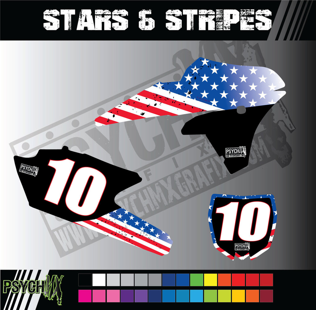 Motorcycle/Dirt Bike Full Graphics | Stars & Stripes Design | Red/White/Blue - White Background