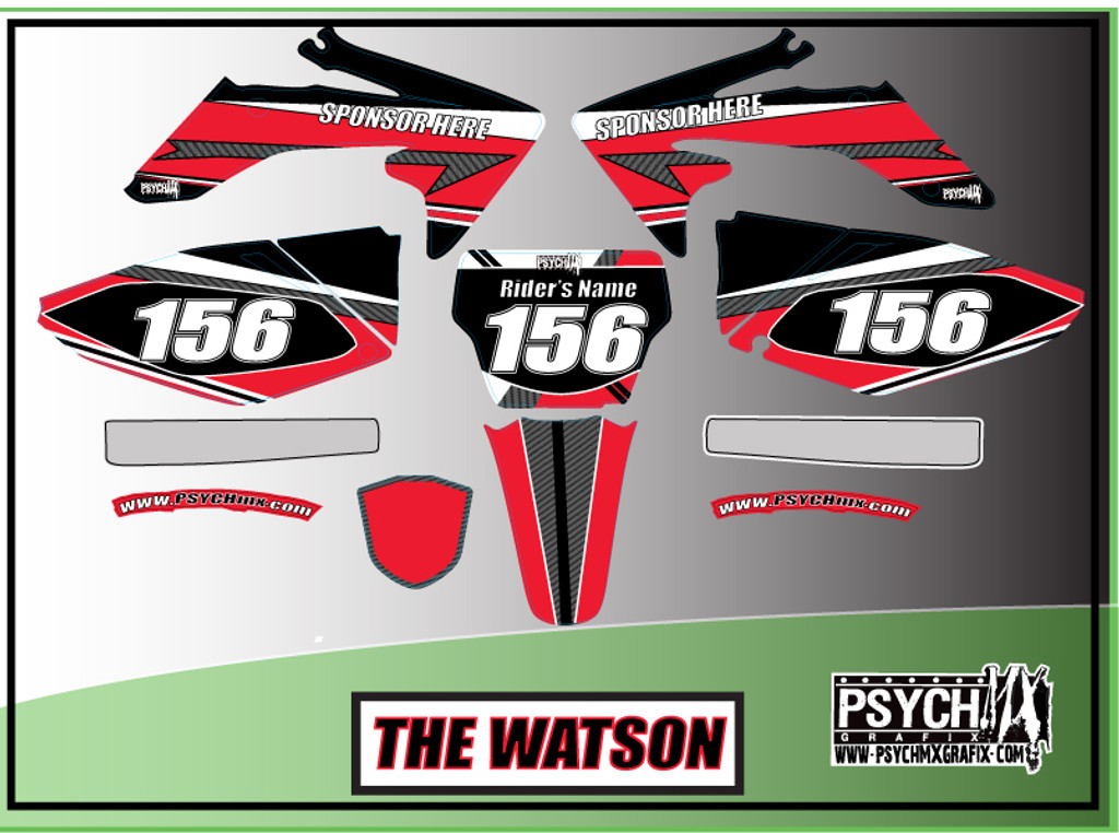 Motorcycle/Dirt Bike Full Graphics | "The Watson" Design | Red/White/Black