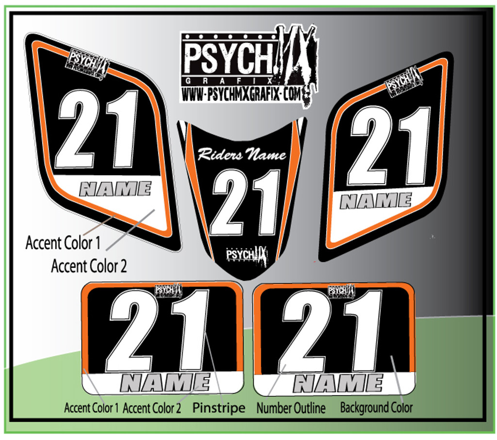 ATV Number Graphics Sticker Set / PsychMxGrafix / Layered Graphics / Black, KTM Orange & White