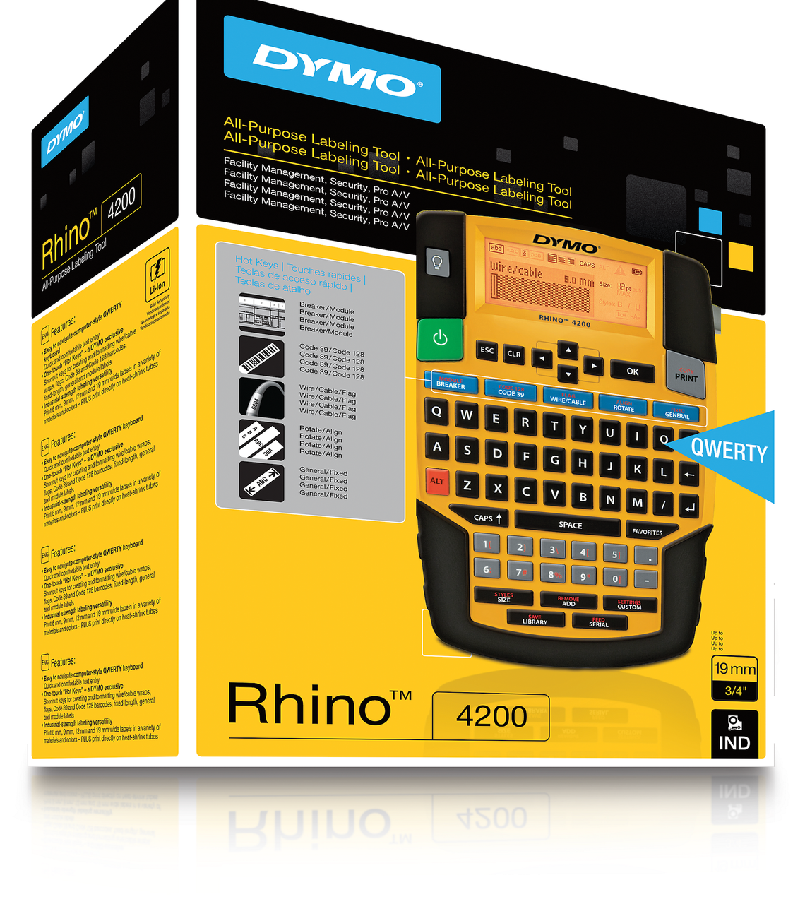 DYMO Rhino 5200 Industrial Portable Thermal Transfer Electronic Label  Maker, Yellow Print Labels Up to 19mm Wide, Auto Power Off, Monochrome,  LCD Di 通販