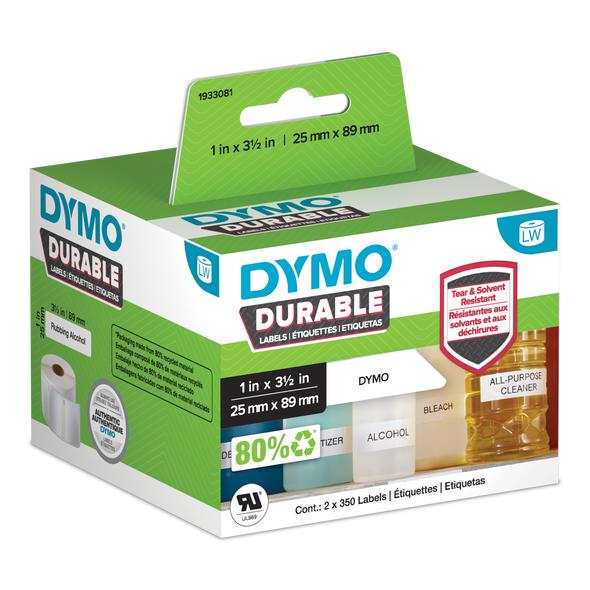 Dymo 1933081 Durable Label Shipping White 25mmX89mm Roll Of 700