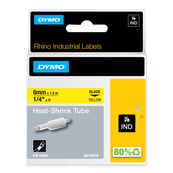 Dymo Rhino Industrial Heat Shrink Tube Tape 6mm Black On Yellow