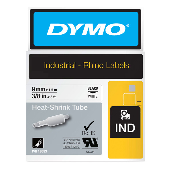 Dymo Rhino Industrial Heat Shrink Tube Tape 9mm Black On White