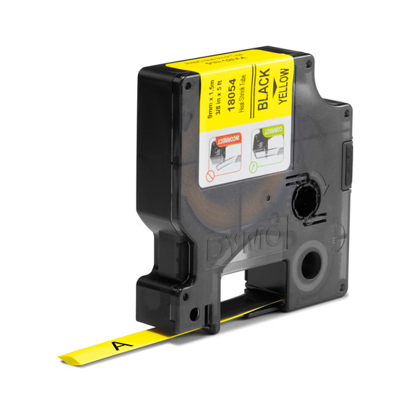 Dymo Rhino Industrial Heat Shrink Tube Tape 9mm Black On Yellow cartridge only