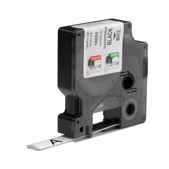 Dymo Rhino industrial heat shrink tube cartridge installed in a handheld label maker