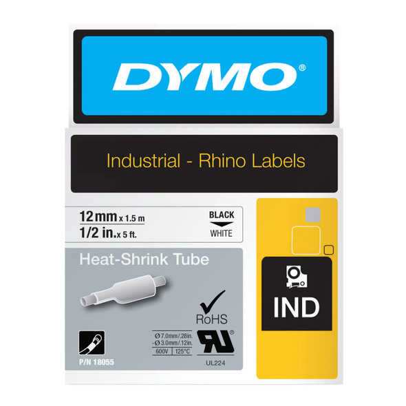 Dymo Rhino Industrial Heat Shrink Tube Tape 12mm Black On White