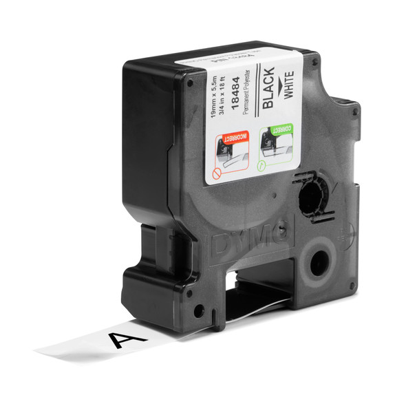 DYMO Rhino PET Tape Cartridge 19mm White on Black