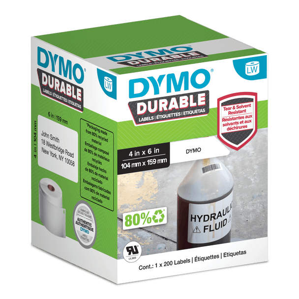 Dymo 1933086  2112287 Durable XL Label Shipping Whiteâ 104mmX159mm Roll Of 200 | DymoOnline