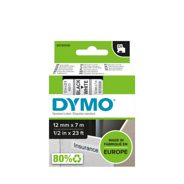 DYMO D1 label tape mini bulk bundle 12mm x 7m black on white shown in retail packaging