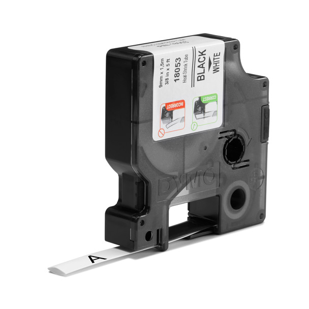 Heat shrink tube label cartridge installed in a Dymo Rhino industrial label maker
