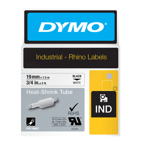 Dymo Rhino Industrial Heat Shrink Tube Tape 19mm Black On White
