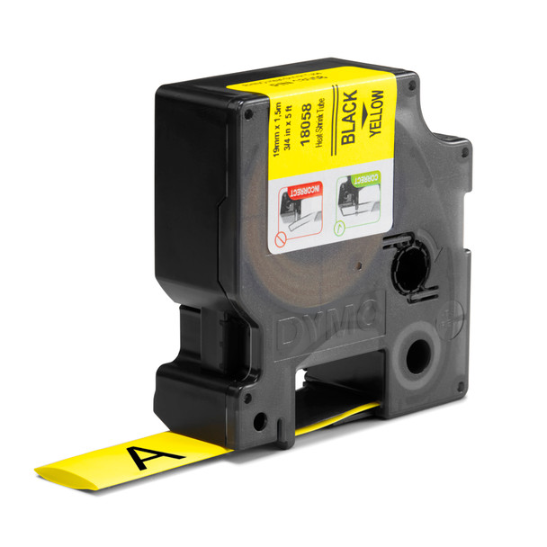 Dymo Rhino industrial heat shrink tube cartridge with yellow tubing installed