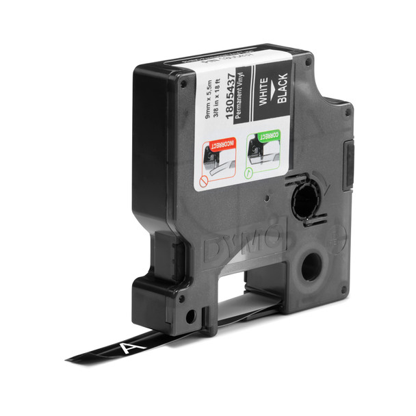 DYMO Rhino industrial vinyl tape cartridge installed in a handheld label maker