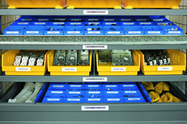 DYMO Rhino 24mm self-laminating labels applied to structured network cabling panel
