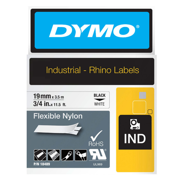 Dymo Rhino Industrial Flexible Nylon Tape 19mm Black on White