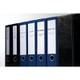 Blue lever arch binders with front facing spine labels for document filing