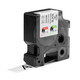 Dymo Rhino industrial permanent polyester tape cartridge installed in a handheld label maker