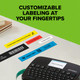 DYMO LabelManager Executive 640 CB printing custom labels in various colours and sizes
