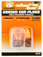 Walkers Corded Foam Ear Plugs 33 dB Orange Ear Buds w/Black Cord 2 Per Pack - 888151008966