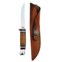 Case M3 Finn Hunter Fixed Blade - Clip Point - Leather Handles & Sheath - 021205003795