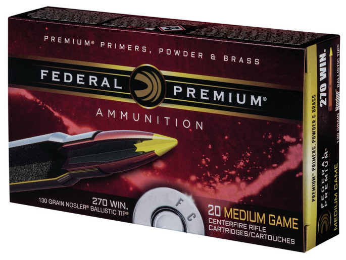 Federal Premium 270 Win 130 Grain Nosler Ballistic Tip 20 Rounds Per Box - P270F - 029465090326