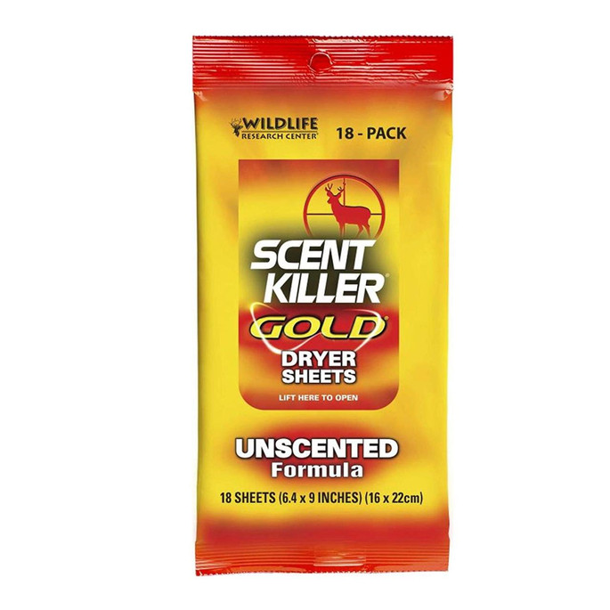 Wildlife Research Center Scent Killer Dryer Sheets Gold 18 Count 6.4"x9" Unscented Formula 1280 - 024641012802