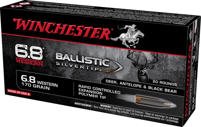Winchester Ammo SBST68W Ballistic Silvertip  6.8 Western 170 gr Rapid Controlled Expansion Polymer Tip 20 ROUNDS PER BOX - 020892230279