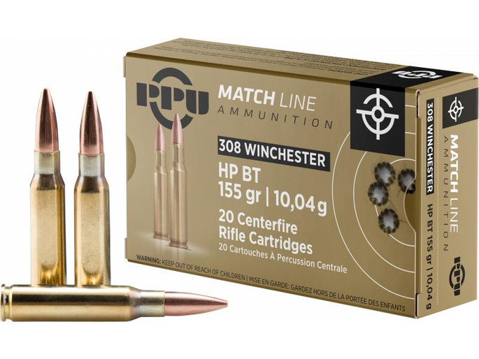 PPU Match 308 Win 7.62 Nato 155 Grain HPBT | 20 Rounds - 605003812126