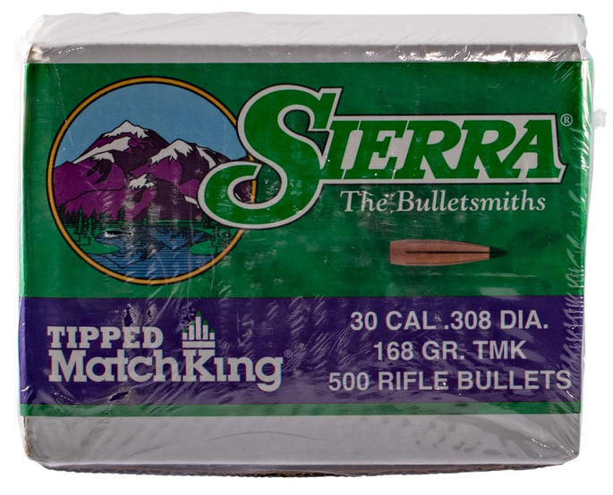 Sierra 30 Cal .308 168 gr Tipped MatchKing 500 Per Box - 7768C - 092763577684