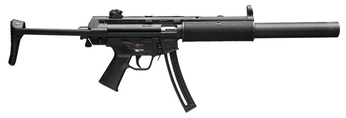 HK MP5  22 LR 16.10" 25+1 Black Retractable Stock Black Polymer Grip Faux Suppressor Right Hand - 642230262072