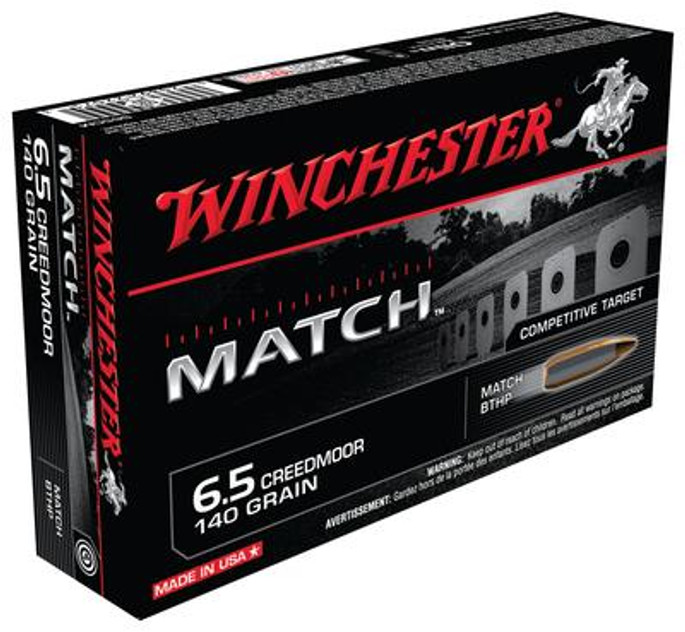 Winchester Ammo S65CM Match 6.5 Creedmoor 140 gr Sierra MatchKing Hollow Point Boat-Tail 20 rounds per box - 020892220713